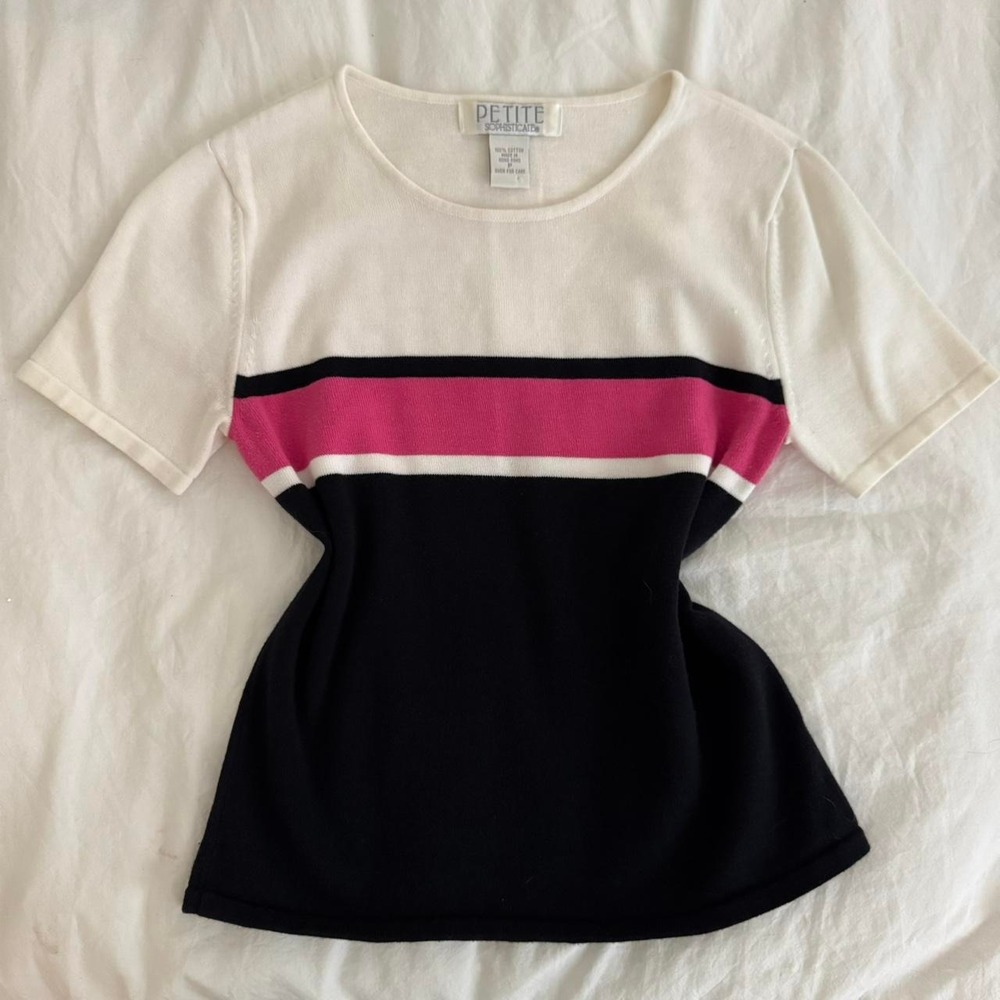 Vintage white and pink striped Petite retro top